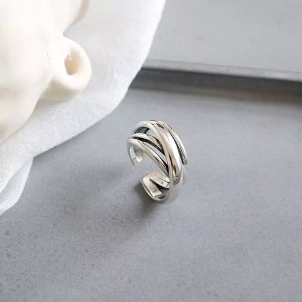 Silver Boho Stacked Criss Cross Adjustable Ring - Picture 5 of 6